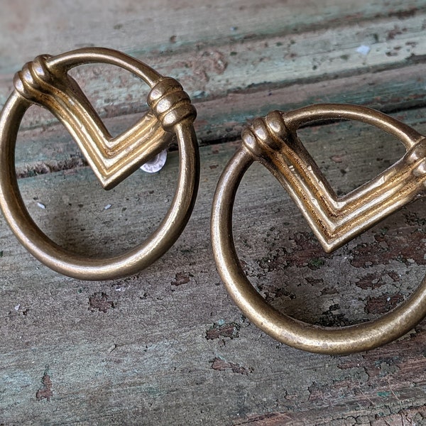 Vintage !! Rare Art Deco Drawer Cabinet Ring Pulls Set of 2 !! Amazing Classic Hardware Renovation Gifts & Collectibles