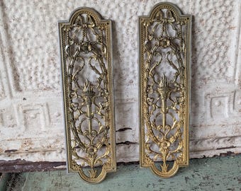 Victorian Push Finger Plates Antique Hollywood Regency Gilded Finish Cast Metal !! Amazing Vintage Restoration & Regal Interior Design