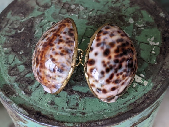 1960s **Rare Leopard Pattern Sea Shell Trinket Tr… - image 1