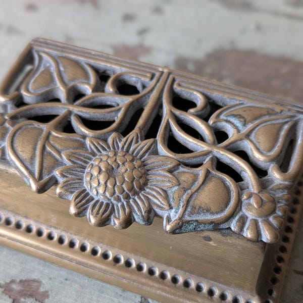 Vintage Silvestri Art Nouveau Brass Trinket Dish Stamp Holder