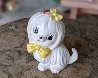 1950s Mr. Toodles Figurine by Lefton Japan Yellow Bow Kitschy Cute !! Fun & Joyful Vintage Gift Ideas !!