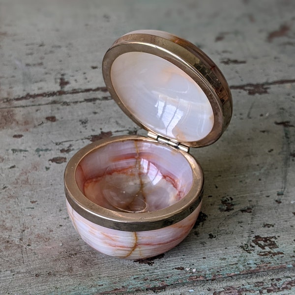 1970s Alabaster Onyx Trinket Box Ring Pot Italy Italian !! Amazing Vintage Gifts & Collectibles