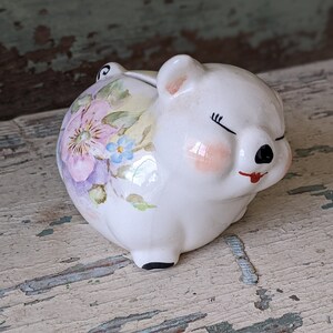 1962 Hand Painted Piggy Bank: Kitsch Vintage Porcelain Decor