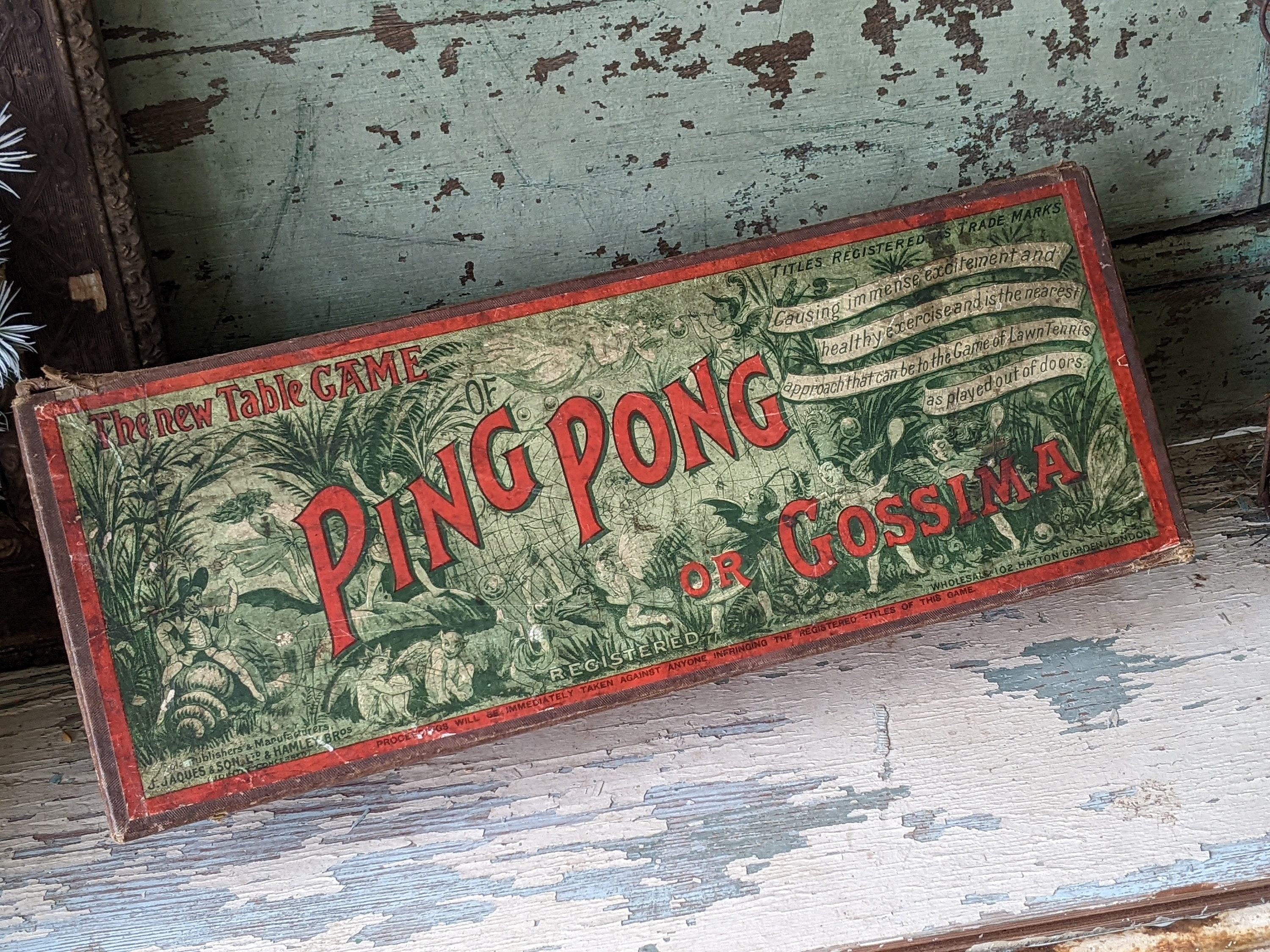 1902 Ping Pong Gossima Set By J. Jaques & Son Hamley Bros **Amazing Find!!