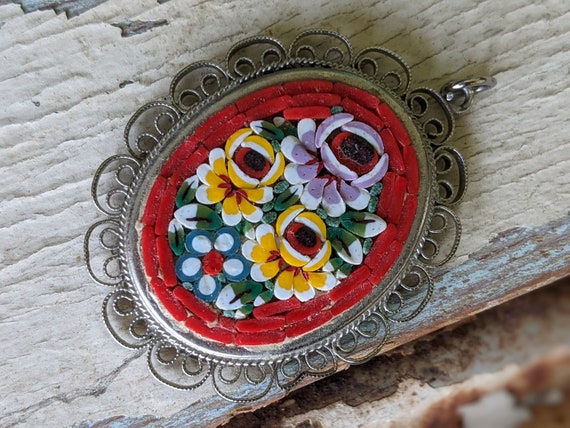 1960s Vintage Italian Micro Mosaic Pendant Flower… - image 5