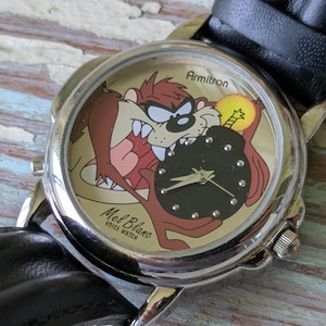 1998 Armitron Tasmanian Devil Mel Blanc Voice Watch Original Leather Straps Works Great !! Amazing Vintage Gifts & Retro Collectibles