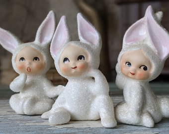 1950s Easter Snow Bunnies Sugar Glaze Kitschy Japan !! Rare Condition !! Amazing Vintage Gifts & Collectibles