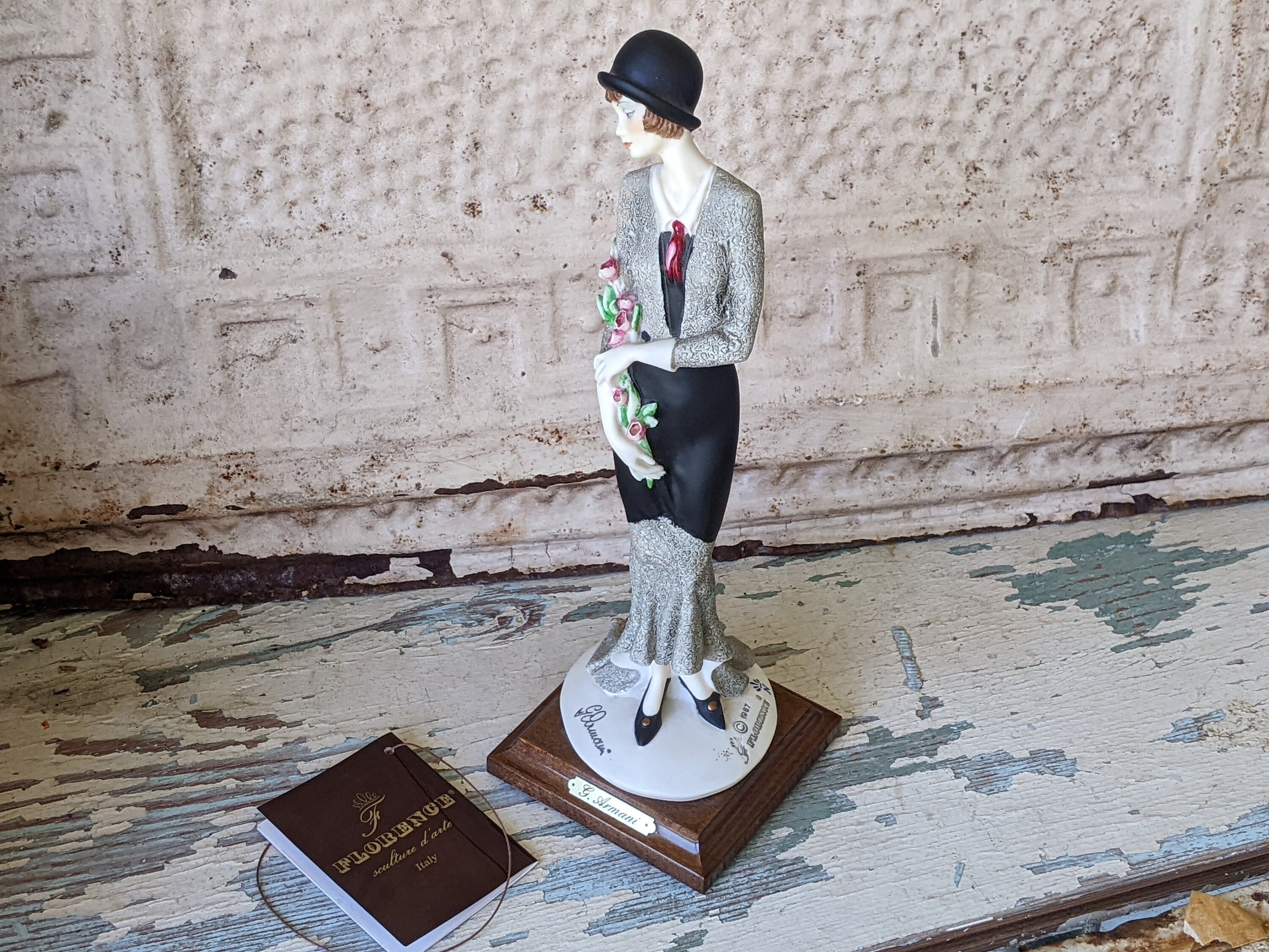 ジュゼッペ・アルマーニ 『傘を持つ女性』 1987年 イタリア ヴィンテージ 1987 Giuseppe Armani Lady Flowers Florence Italy No. 413C