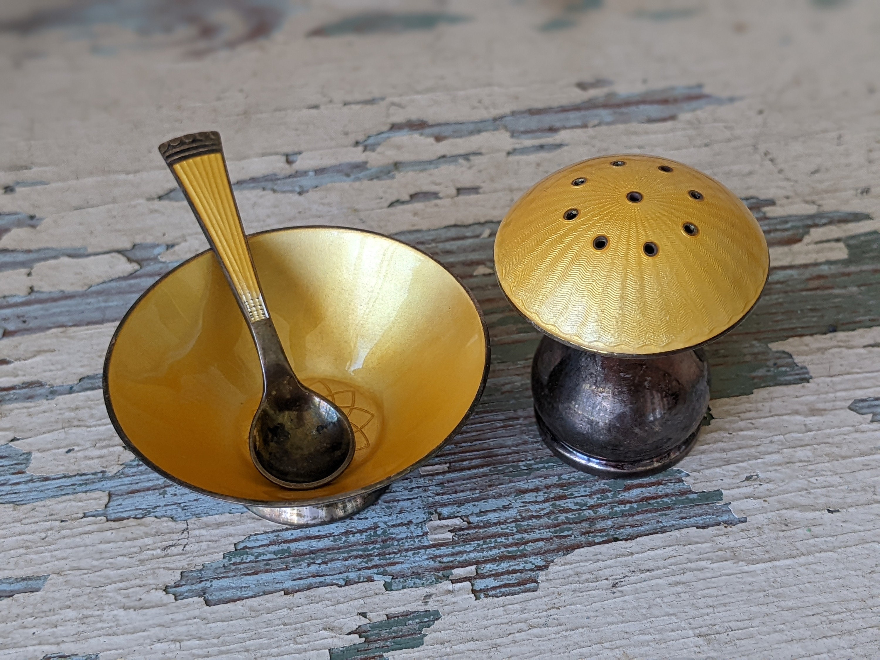 ELA DENMARK STERLING 925S 七宝焼き 盃 5個 シルバー Ela Denmark Sterling Silver 925 Enamel Salt Pepper Mushroom