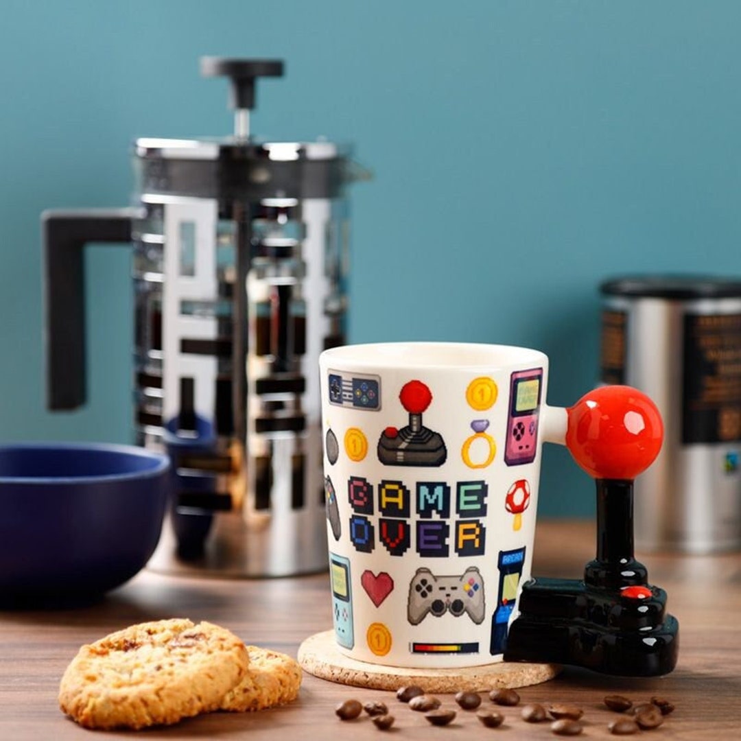 Game Over Joystick With Pixel Decal Ceramic Mug Novelty Gift Cool Etsy