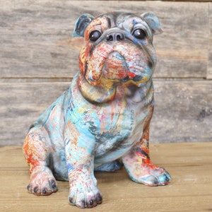 Graffiti Style Sitting Bulldog Ornament | Made from Resin | Home Decor | Dog Gifts