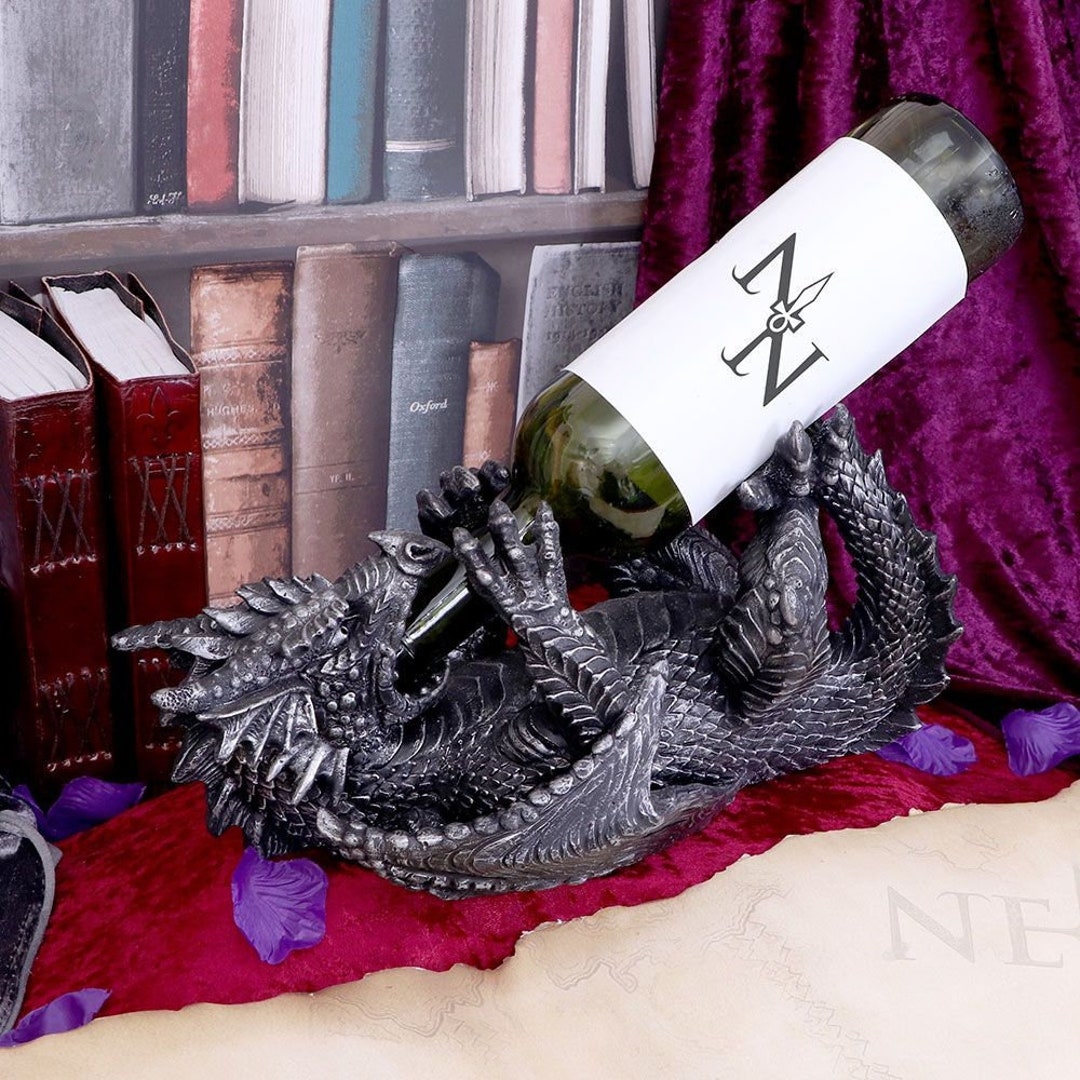 Steampunk Dagon Wine Bottle Holde - Metallic Look Fantasy Tabletop Statue Home Decor Gifts Men Rack Gothic Decor%2f15160414996