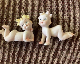 Flambro Fine Porcelain Crawling Babies 1960'S