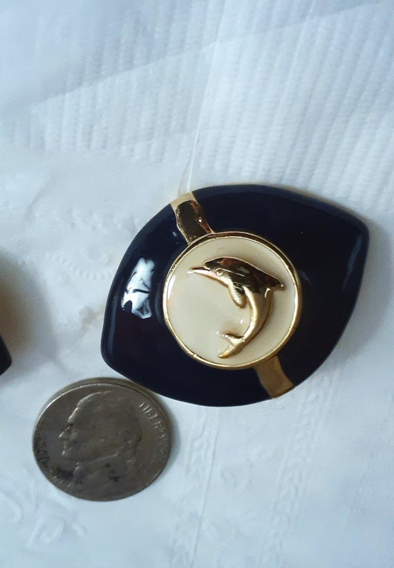 Dolphin Earrings Enamel and Silvertone Clipons - image 3