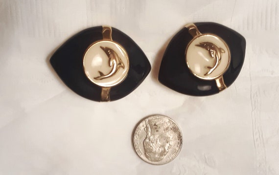 Dolphin Earrings Enamel and Silvertone Clipons - image 1