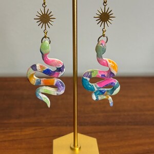 Watercolor snake clay earrings
