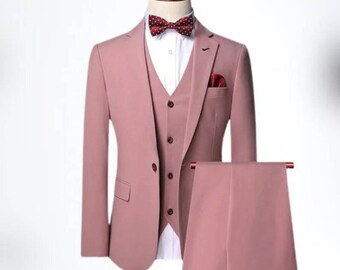 MEN SUITS Pink 3 Piece Slim Fit Elegant Suits Formal Fashion Suits Groom Wedding Suits Stylish Suits Party Wear Dinner Suits Bespoke For Men