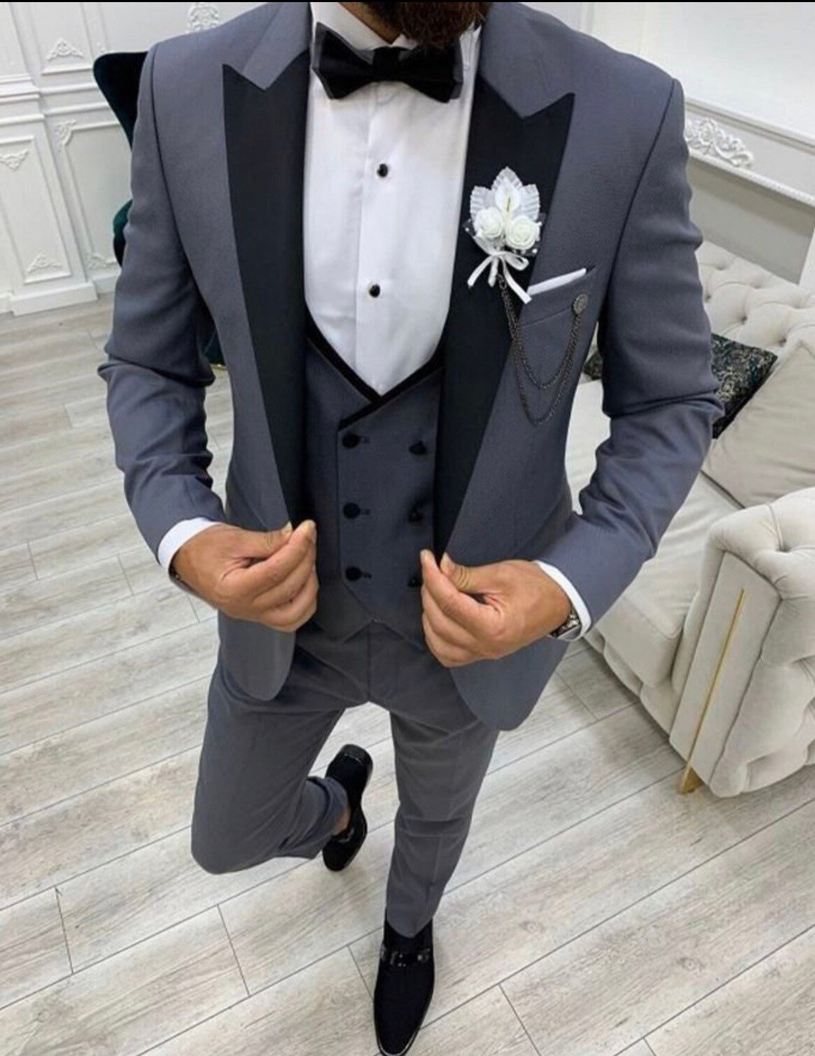 Men Gray Suit Dark Grey Tuxedo Slim Fit Coat Pant 3 Etsy