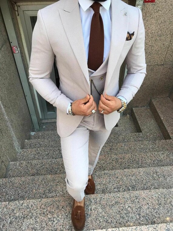 Men Suit Wedding Light Grey 3 Piece Suits Men Groom Wear Suit - Etsy