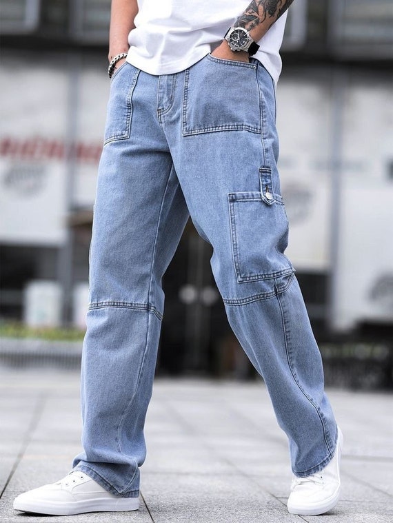 Baggy for Go With Casual Jeans Men Jeans Plus Size - Etsy