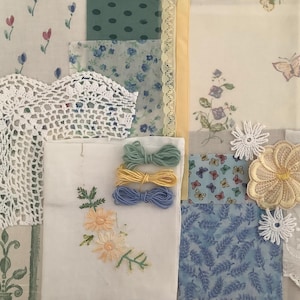 Slow stitch bundle - fabric & lace scrapbooking - vintage - mindful sewing - inspiration fabric journaling