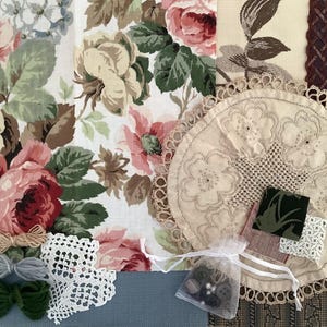 Beautiful Slow stitch bundle - fabric & lace scrapbooking - vintage - mindful sewing - inspiration fabric journaling