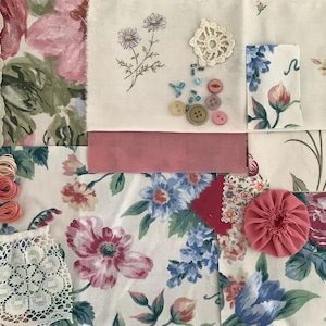 Beautiful Slow stitch bundle - fabric & lace scrapbooking - vintage - mindful sewing - inspiration fabric journaling