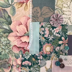 Slow stitch bundle - fabric & lace scrapbooking - vintage - mindful sewing - inspiration fabric journaling