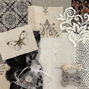 Beautiful Slow stitch bundle - fabric & lace scrapbooking - vintage - mindful sewing - inspiration fabric journaling