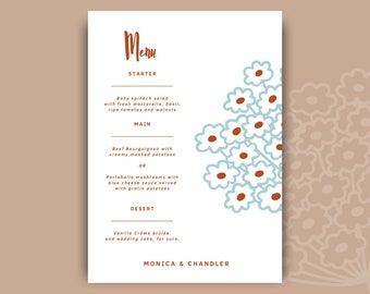 Wedding Menu Download, Flower Wedding Menu Printable, Digital Download Menu