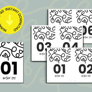 Creative Wedding Table Numbers, Printable Digital in Black and White