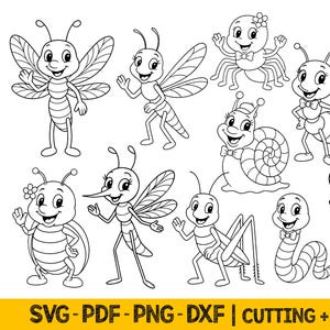 Clipart png à colorier numérique pour enfants, pages à colorier pour enfants Pdf, fichiers svg cricut microfaune petits animaux, fichiers Dxf dessins vectoriels