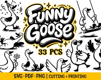 Silly goose svg, Funny goose png for crafts, Goose decor for home, Cut files hand drawn svg, Goose bundle easter decor, Cute goose png