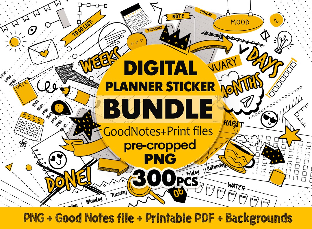 Digital Stickers Goodnotes Bundle Png, Goodnotes Stickers Precropped, Digital Planner Stickers
