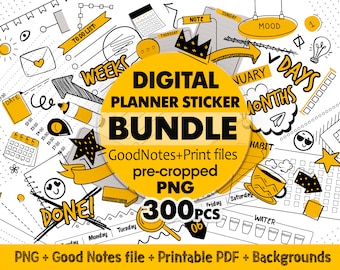 Digital Stickers Goodnotes Bundle Png, Goodnotes Stickers Pre-Cropped, Digital Planner Stickers Bundle For Ipad Goodnotes, Png Stickers