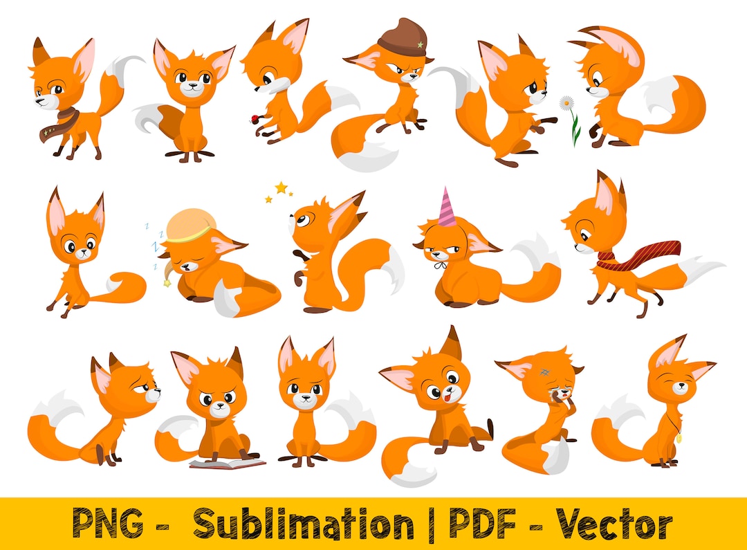 Baby Fox Png Designs, Cute Fox Clipart, Cartoon Fox Png Files Cute