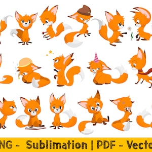 Baby Fuchs Png-Designs, süße Fuchs Clipart, Cartoon Fuchs Png-Dateien, süße Tier Clipart, Baby Fuchs Png-Dateien für Sublimation, lustige Fuchs Clipart