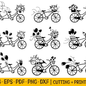 Cricut 用の花柄自転車 SVG ファイル、ワイルドフラワー SVG ファイル、花かご付き自転車 SVG バンドル、花柄自転車 SVG カット ファイル、PNG 昇華