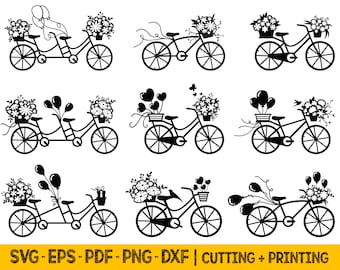 SVG-bundel bloemenfiets: gesneden bloemenmandbestanden (digitale download)