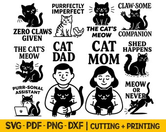Funny cat Svg files, Pet humor clipart bundle, Sublimation design png digital download, Cricut silhouette cut files, Cat lover laser cut svg