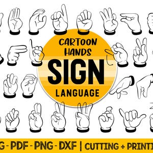 Cricut 用 ASL アルファベット SVG、Cricut 用手話 SVG ファイル、ベクター SVG 英語アルファベット、ASL アルファベット文字 漫画 手 クリップアート PNG