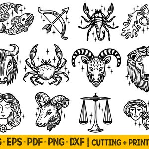Zodiac Signs, Set of Horoscope Symbols, Astrology Icons Collection. Clip  Art Silhouettes eps, Svg, Pdf, Png, Dxf, Jpeg. -  Australia