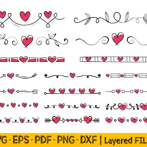 Valentinstag-Svg-Designs, Herzen-Grenze-Svg-Dateien für Cricut, Herz-Png-Bundle Sublimations-Png-Designs, Layered-Svg-Dateien Herz Clipart