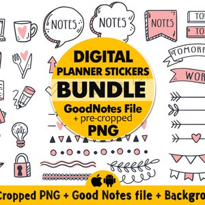 Goodnotes ピンクのステッカー デジタル ダウンロード - デジタル プランナー用 Goodnotes ステッカー - プレクロップされたジャーナル ステッカー バンドル PNG