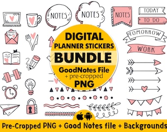 Digital Planner Stickers Goodnotes, Digital Bullett Journal Stickers, Pink Digital Stickers, Cute Stickers, Pre Cropped Planner Png Stickers