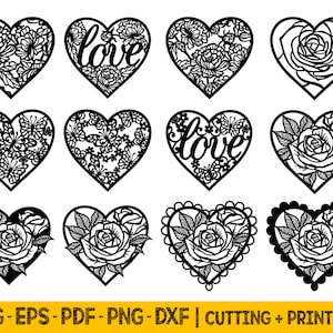 Pacote Svg de coração, arquivos Svg de dia dos namorados para Cricut, arquivos Svg de corte a laser, pacote Svg de uso comercial, arquivos Svg de casamento, designs de PNG de coração