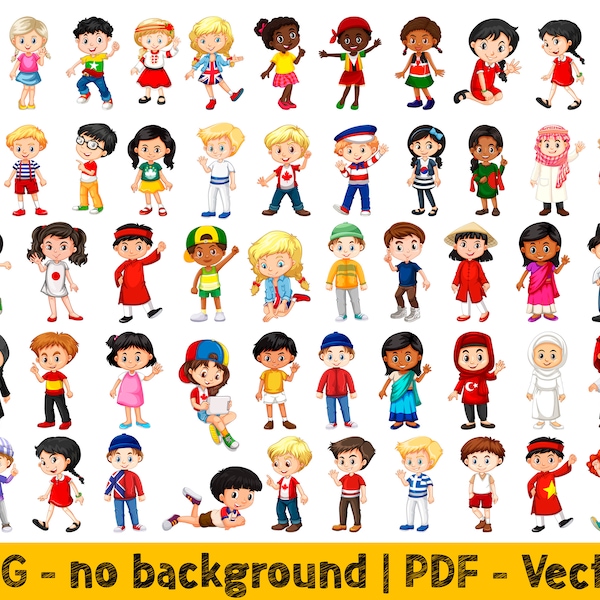 Kids Clipart Png Designs, Children Clipart Png Files, Multicultural Kids Png Digital Designs, Cute Kid Clipart Bundle In Folk Costumes Pdf