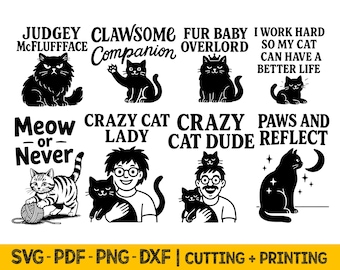 Funny cat Svg files, Cat lover gift cricut Svg silhouette cut files, Sublimation design Png digital download, Crazy cat lady vector files
