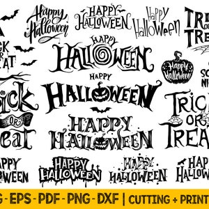 Des bonbons ou un sort signe Svg, Happy Halloween signe Svg Bundle, dessins de sublimation Png Halloween, Vector Happy Halloween couper fichiers Svg Bundle