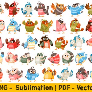 Diseños divertidos de pájaros en formato PNG, paquete de imágenes prediseñadas de pájaros de dibujos animados en formato PNG, archivos de sublimación de imágenes prediseñadas de animales en formato PNG, paquete de imágenes prediseñadas de pájaros en formato PDF vectorial